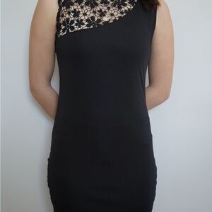 Black Lace Detail Sleeveless Dress — Fits Small